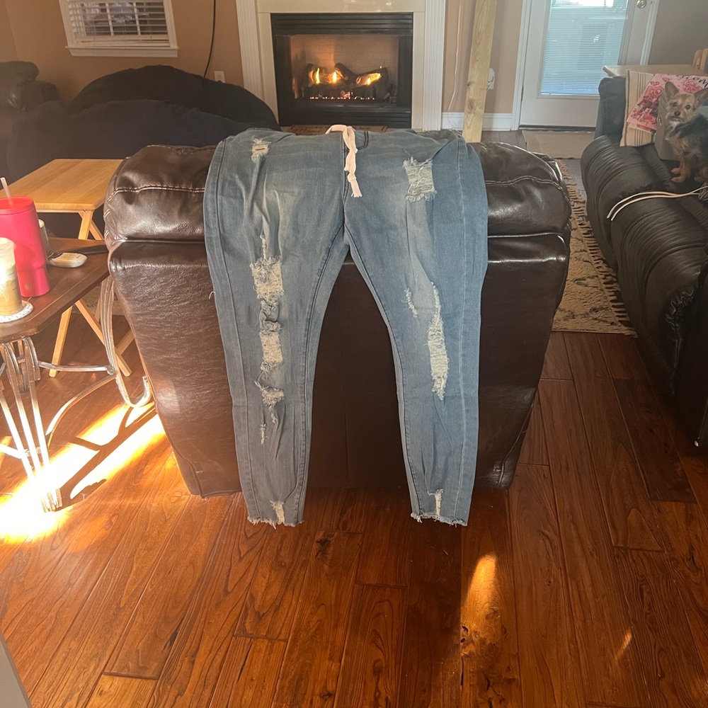 Bought from SHEIN, size XL blue Jean with distressing on the front